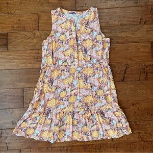 Ann Taylor Pink Floral Sleeveless Mini Dress with Yellow Blooms Medium